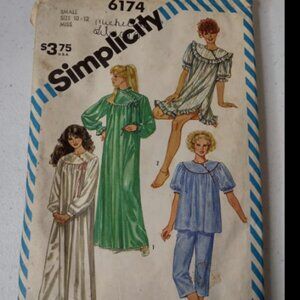 SIMPLICITY PATTERN 6174 MISSES Pajamas & Nightgowns SIZE 10-12 Vintage (J1)